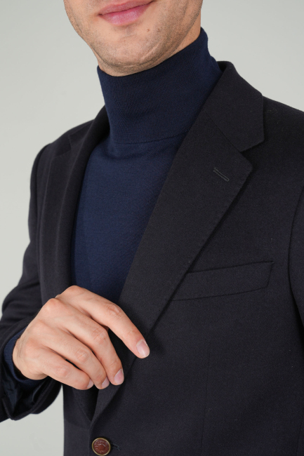 Comfort Fit Lacivert Mono Yaka Çift Yırtmaçlı 6 Drop Yün Erkek Ceket - 3