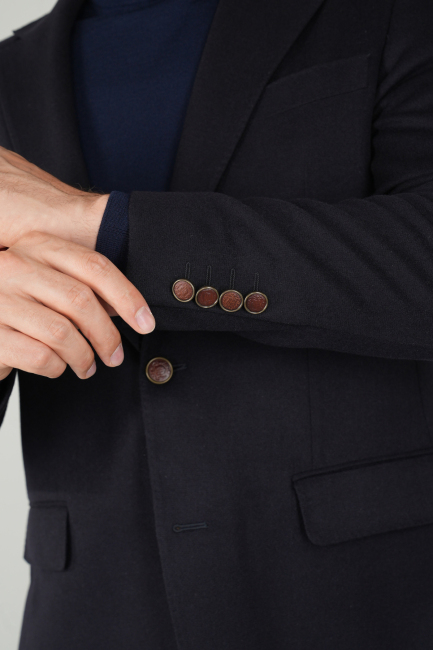 Comfort Fit Lacivert Mono Yaka Çift Yırtmaçlı 6 Drop Yün Erkek Ceket - 4