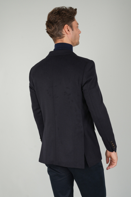 Comfort Fit Lacivert Mono Yaka Çift Yırtmaçlı 6 Drop Yün Erkek Ceket (1)