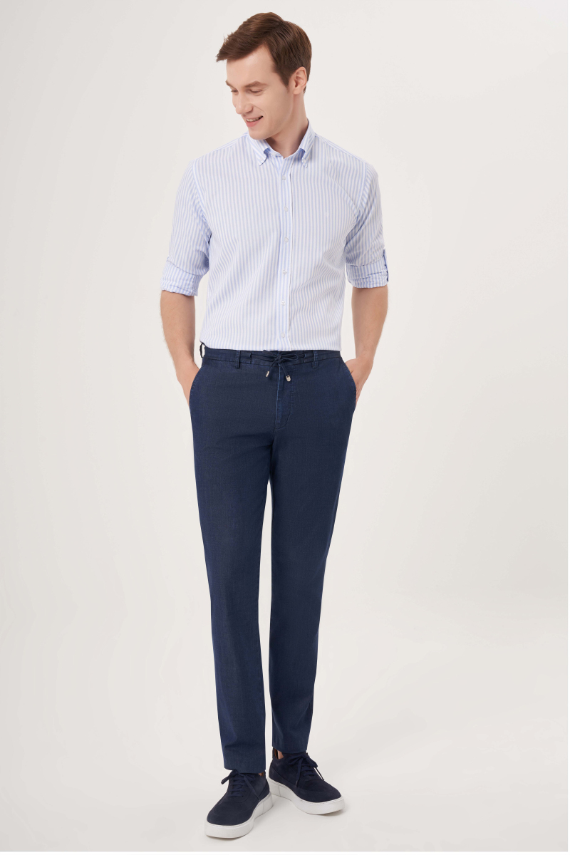 Lacivert Pamuk 4 Cep Spor Erkek Pantolon - 3