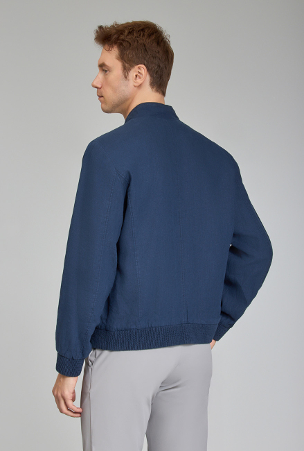 Lacivert Yazlık Keten Erkek Mont  - 5