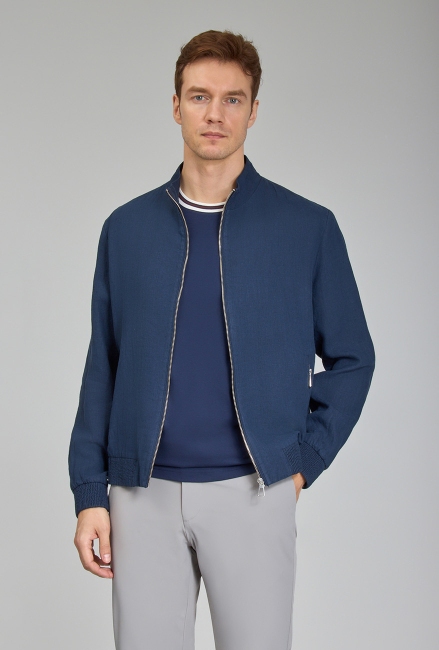 Lacivert Yazlık Keten Erkek Mont  - 4