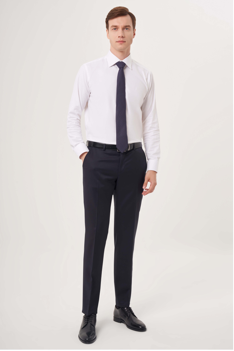 Lacivert Yün Dokuma Klasik Erkek Pantolon - 5