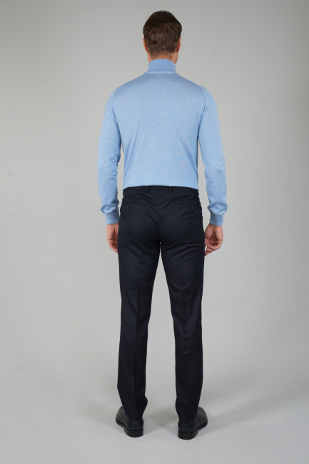 Regular Fit Plain Weave Flannel Navy Blue Classic Men's Pants (1)