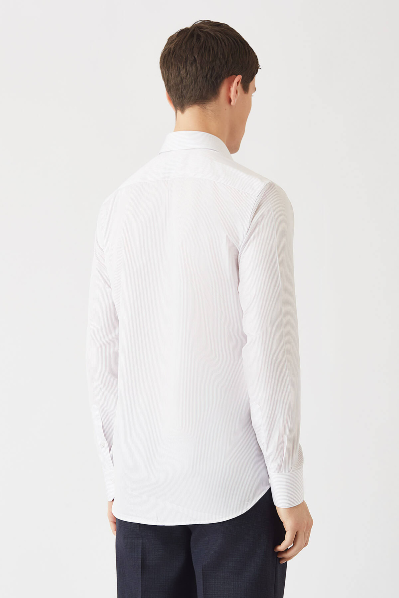 Lila Pamuk Çizgili Klasik Erkek Gömlek (1)