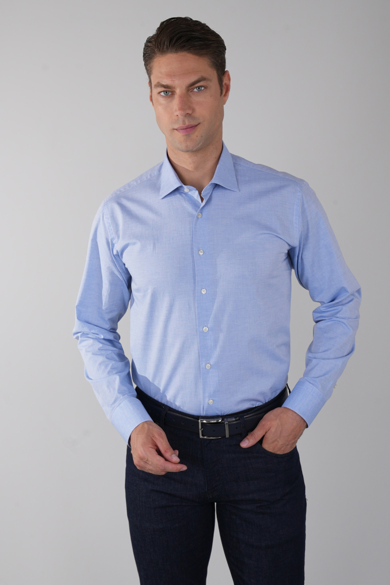 Mavi Monti Uzun Kol Klasik Yaka Cepsiz Erkek Gömlek  
