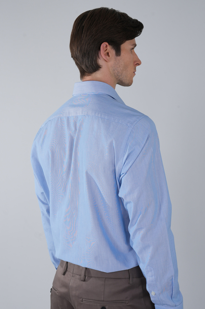 Mavi Uzun Kol Klasik A Yaka Cepsiz Erkek Gömlek   (1)