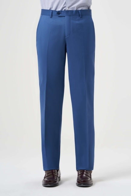 Mavi Yün Dokuma Klasik Erkek Pantolon