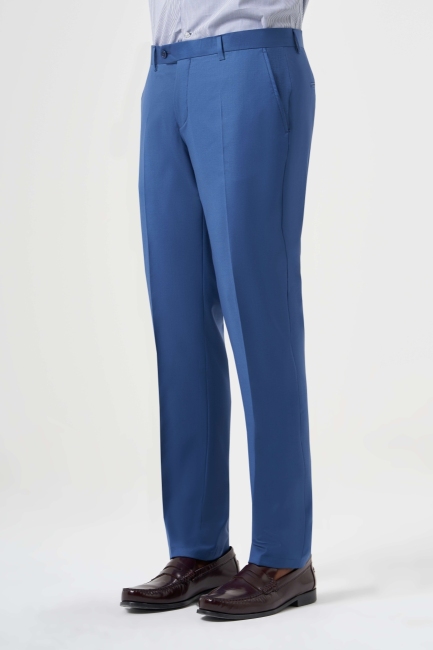 Mavi Yün Dokuma Klasik Erkek Pantolon - 3