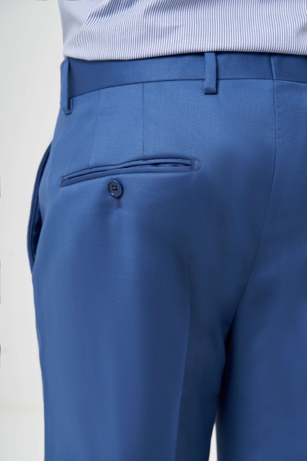 Mavi Yün Dokuma Klasik Erkek Pantolon - 4