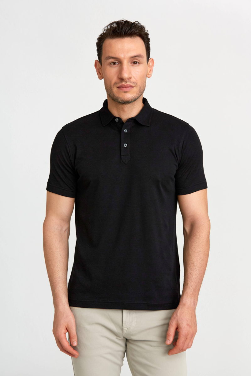 Merserize Pike Polo Yaka Siyah Erkek T-Shirt