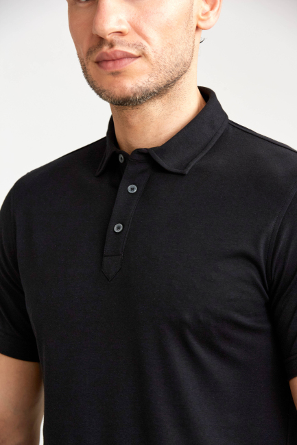 Merserize Pike Polo Yaka Siyah Erkek T-Shirt - 3