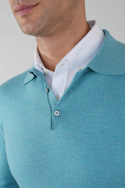 Mint Düğmeli Polo Yaka Erkek Yün Triko - 3