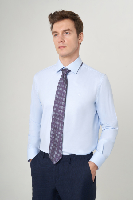 Modern Fit Açık Mavi Klasik C Yaka Erkek Gömlek 