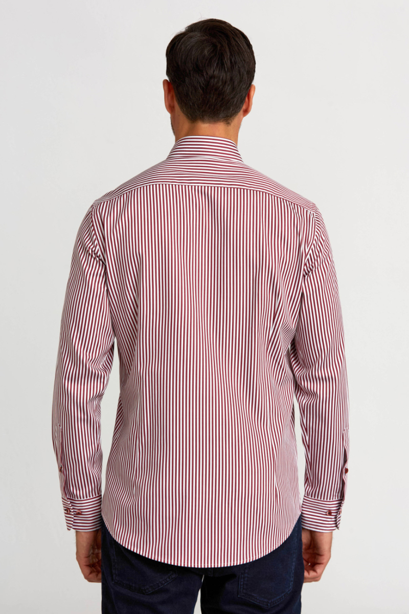 Modern Fit Düğmeli Yaka Bordo Saten Erkek Gömlek (1)