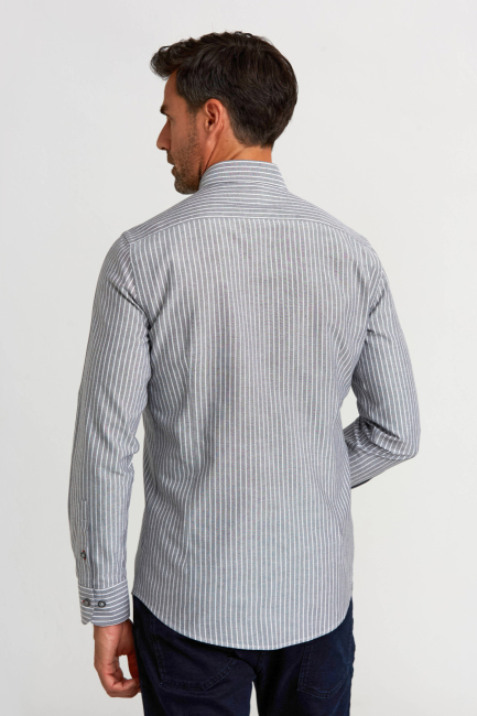 Modern Fit Button-down Collar Striped Black Sport Men's Shirt (1)