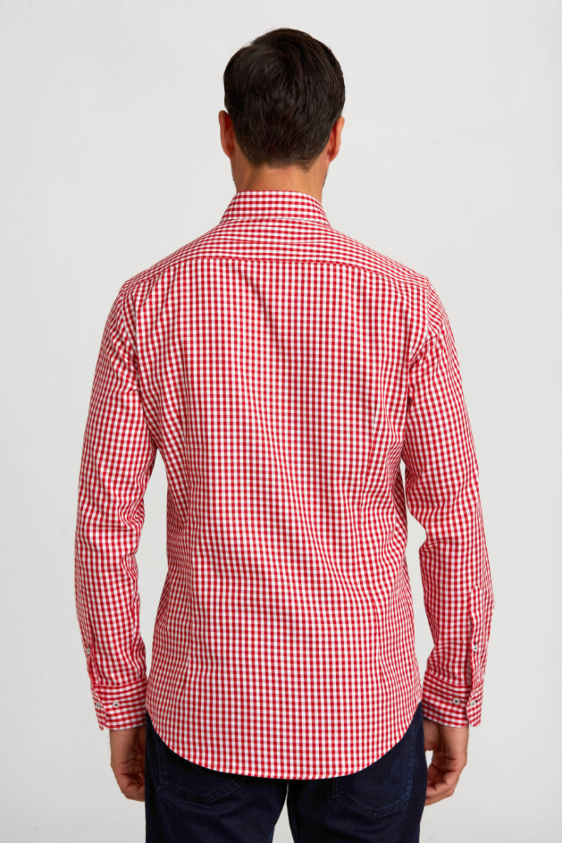 Modern Fit Gizli Düğme Yakalı Kırmızı Spor Erkek Gömlek (1)