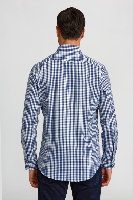 Modern Fit Gizli Düğme Yakalı Lacivert Spor Erkek Gömlek (1)