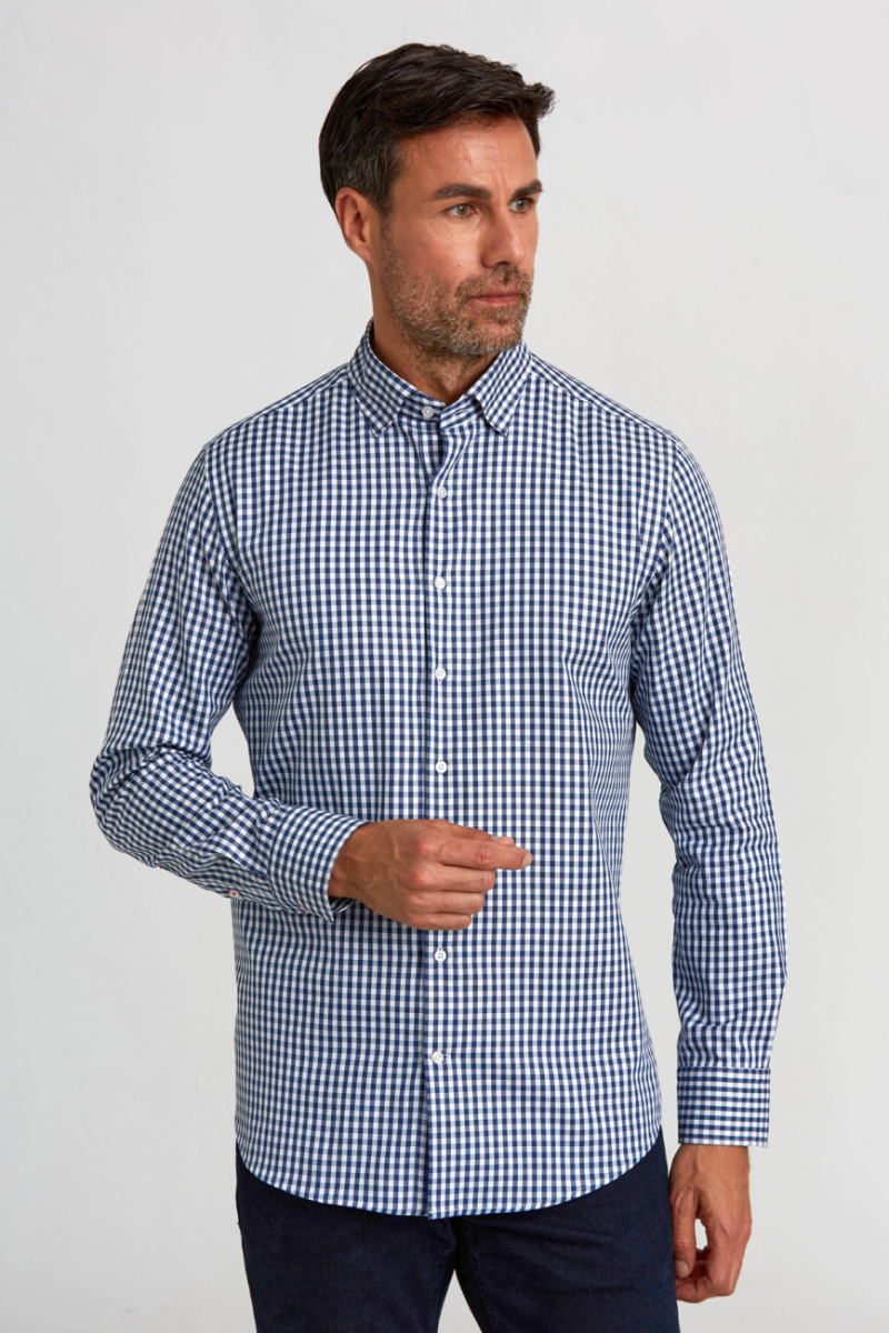 Modern Fit Gizli Düğme Yakalı Lacivert Spor Erkek Gömlek - 5