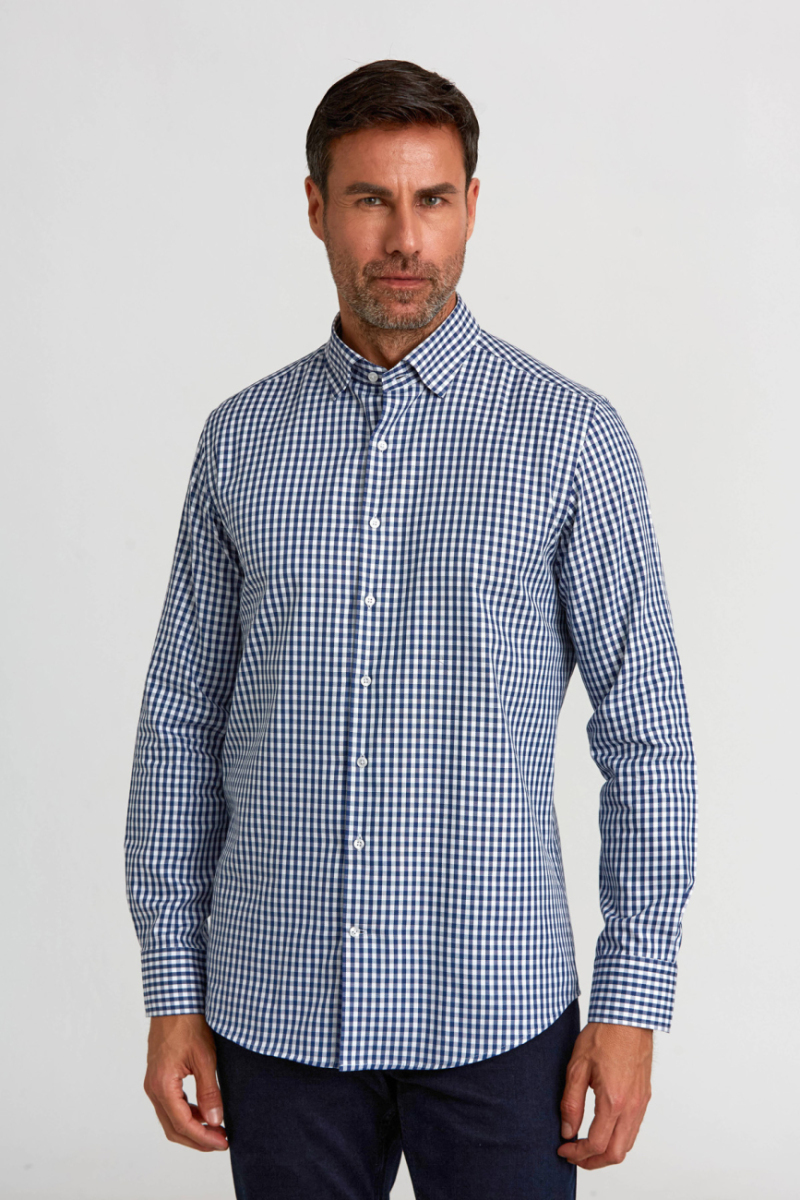 Modern Fit Gizli Düğme Yakalı Lacivert Spor Erkek Gömlek