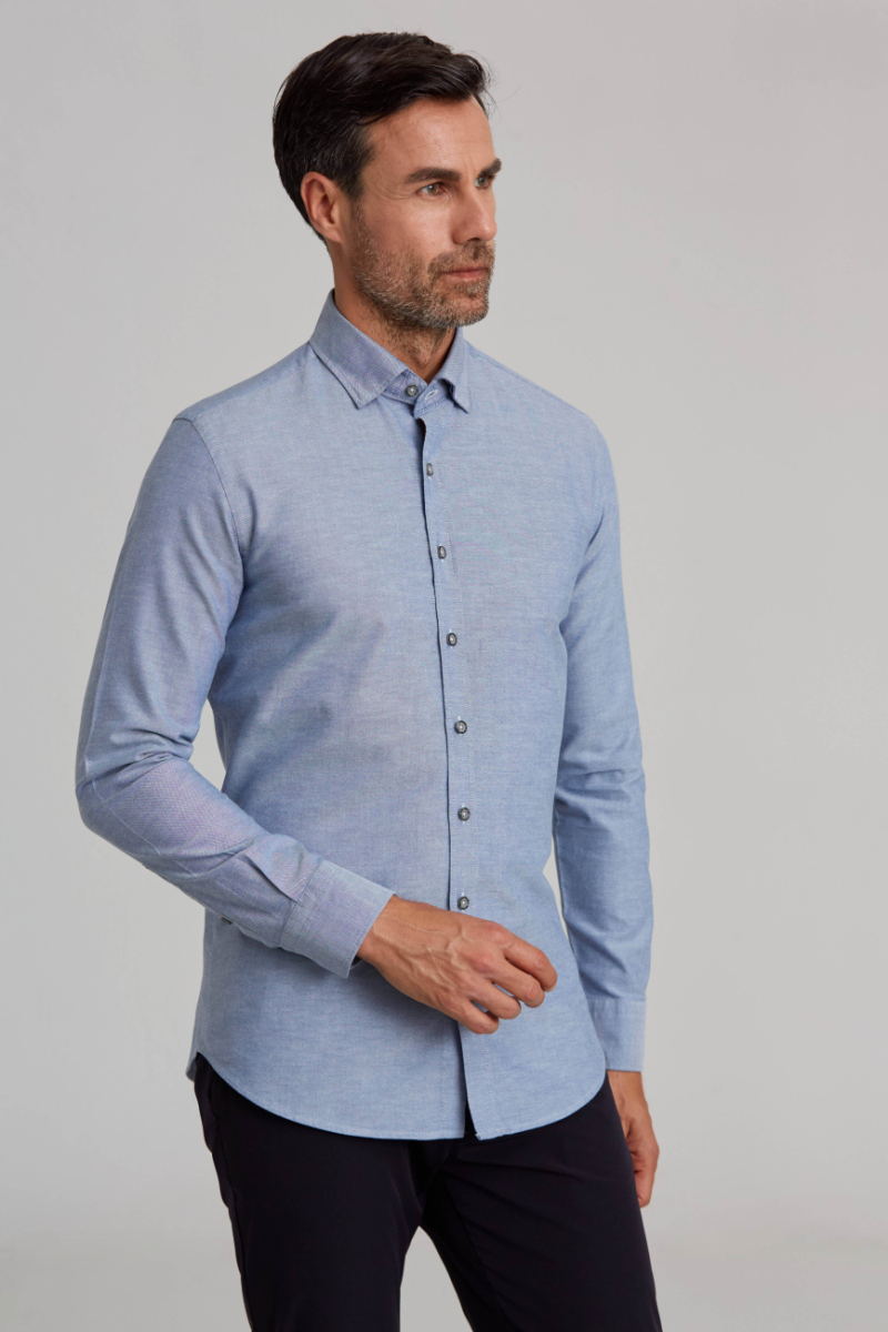 Modern Fit Gizli Düğmeli Lacivert Spor Erkek Gömlek