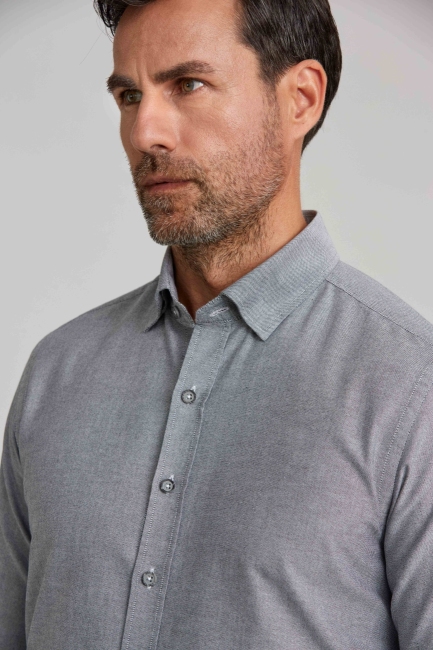 Modern Fit Gizli Düğmeli Siyah Spor Erkek Gömlek - 5