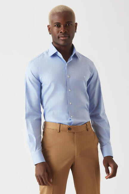 Modern Fit Koyu Mavi Klasik C Yaka Erkek Gömlek - 4