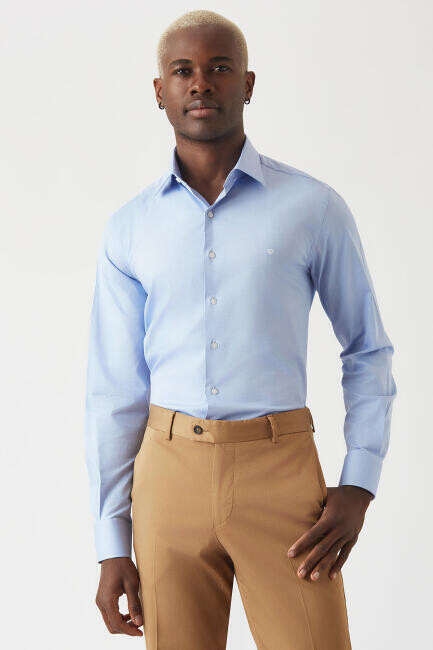 Modern Fit Koyu Mavi Klasik C Yaka Erkek Gömlek 