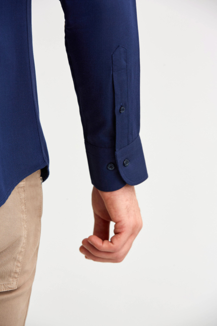 Modern Fit Lacivert Basic Erkek Gömlek - 3