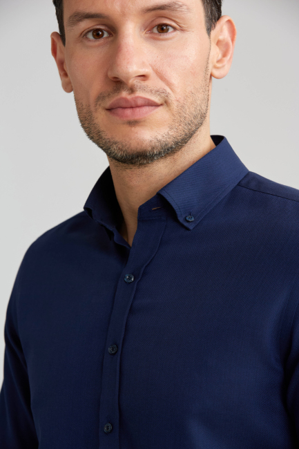 Modern Fit Lacivert Basic Erkek Gömlek - 4