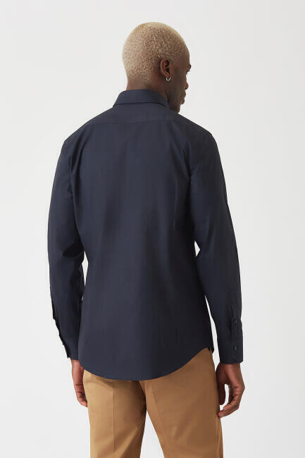 Modern Fit Lacivert Basic Klasik Erkek Gömlek (1)