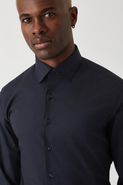 Modern Fit Lacivert Basic Klasik Erkek Gömlek - 4