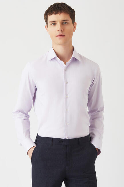 Modern Fit Lila Klasik C Yaka Erkek Gömlek - 5