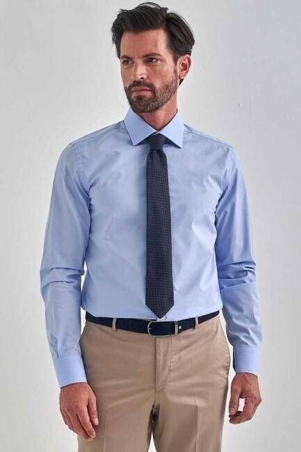 Modern Fit Mavi Basic Klasik Erkek Gömlek - 1