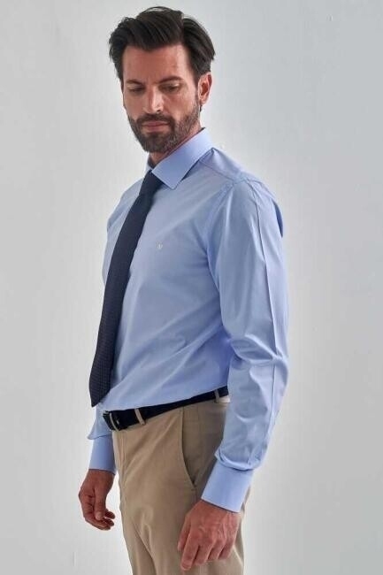 Modern Fit Mavi Basic Klasik Erkek Gömlek - 3