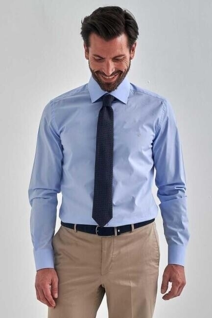 Modern Fit Mavi Basic Klasik Erkek Gömlek - 4