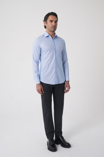 Modern Fit Pamuk Mavi Erkek Gömlek - 4