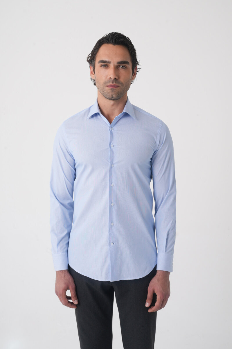Modern Fit Pamuk Mavi Erkek Gömlek