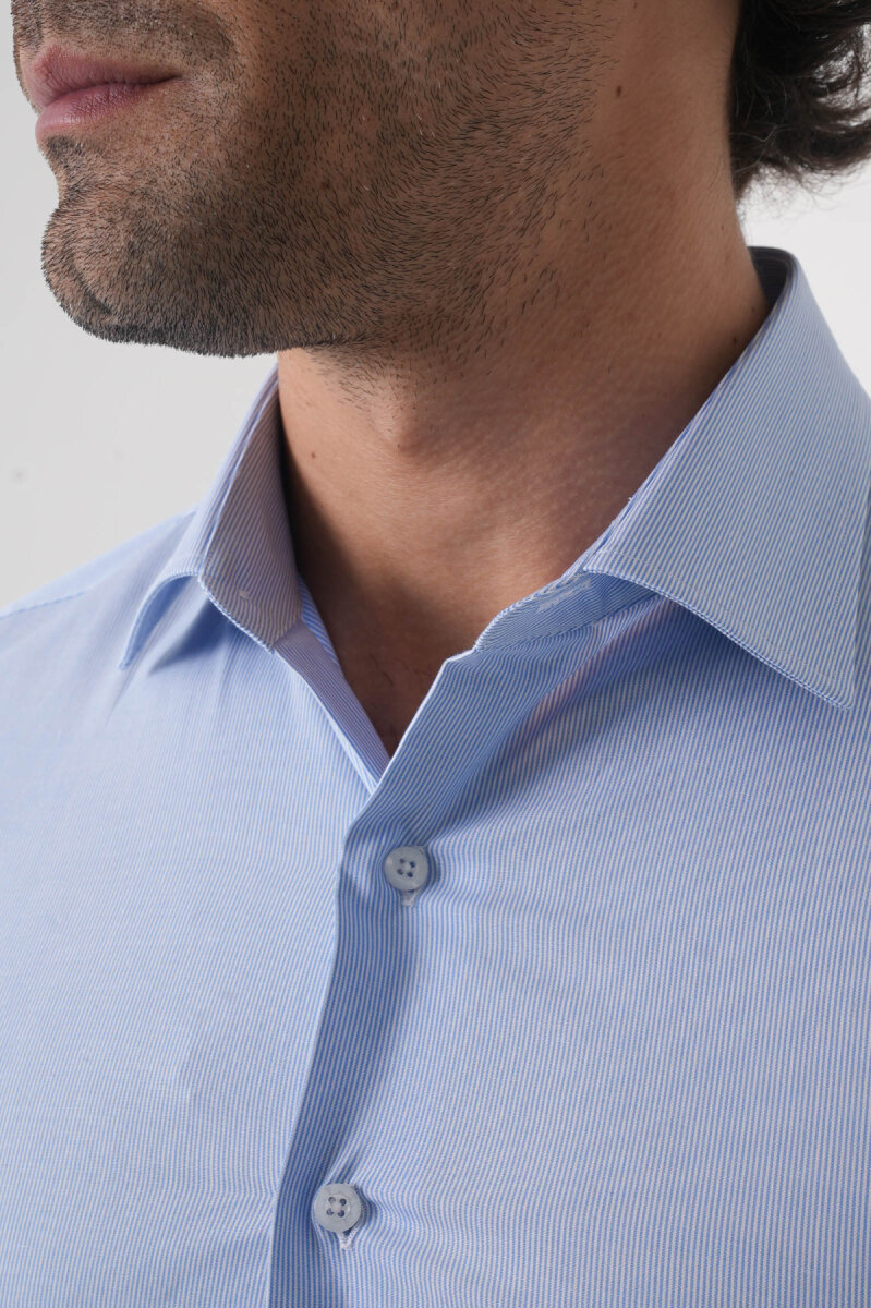 Modern Fit Pamuk Mavi Erkek Gömlek - 6