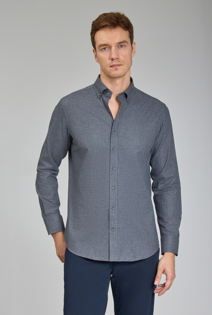 Modern Fit Paşa Yaka Antrasit Spor Erkek Gömlek - 1