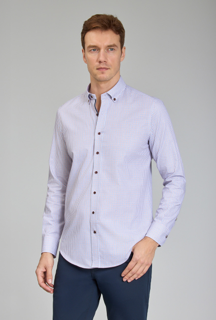 Modern Fit Paşa Yaka Düğmeli Bordo Spor Erkek Gömlek - 1