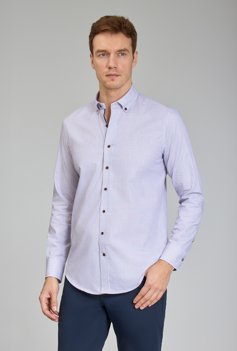 Modern Fit Paşa Yaka Düğmeli Bordo Spor Erkek Gömlek