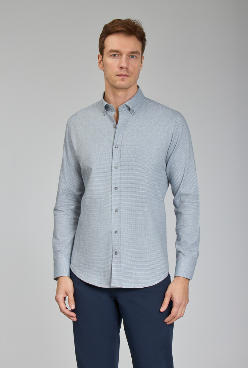 Modern Fit Paşa Yaka Gri Spor Erkek Gömlek