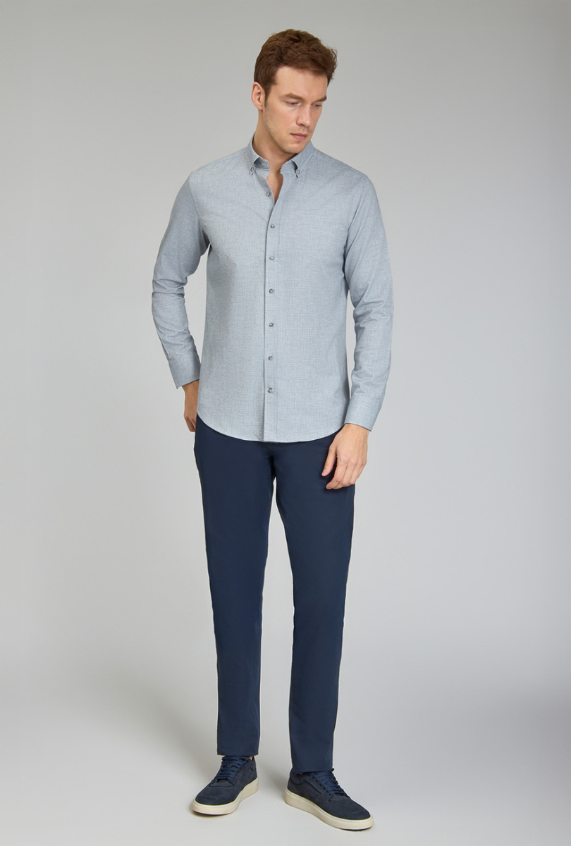 Modern Fit Paşa Yaka Gri Spor Erkek Gömlek (1)