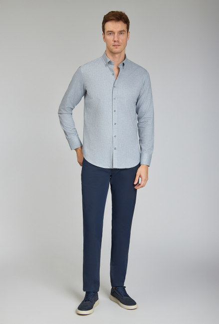 Modern Fit Paşa Yaka Gri Spor Erkek Gömlek - 3