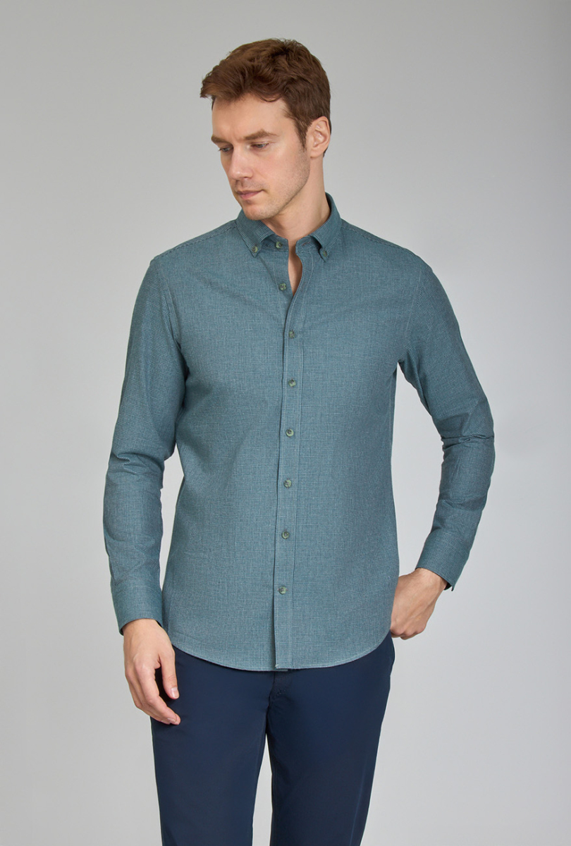 Modern Fit Paşa Yaka Yeşil Spor Erkek Gömlek (1)