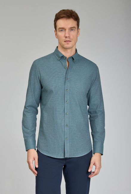 Modern Fit Paşa Yaka Yeşil Spor Erkek Gömlek 