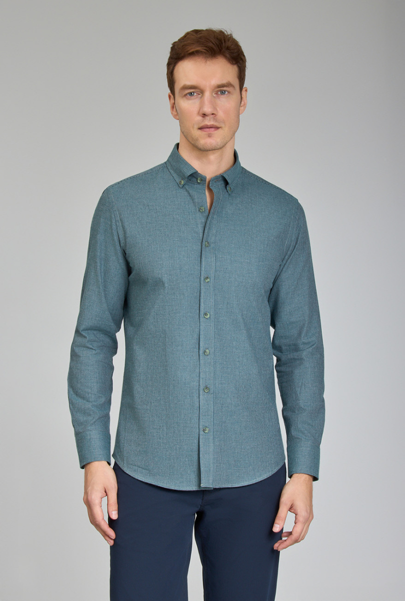 Modern Fit Paşa Yaka Yeşil Spor Erkek Gömlek