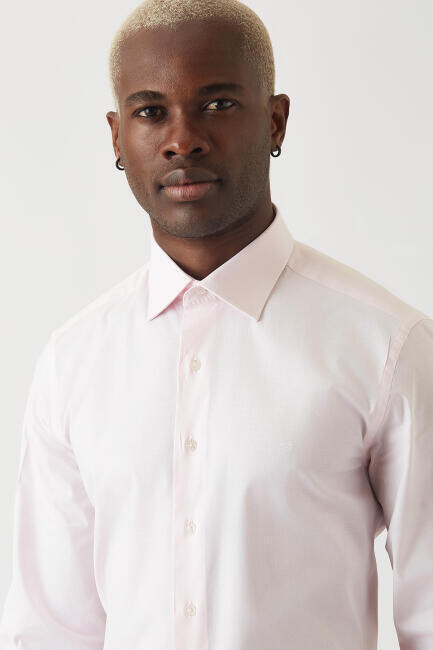 Modern Fit Pembe Klasik C Yaka Erkek Gömlek - 3