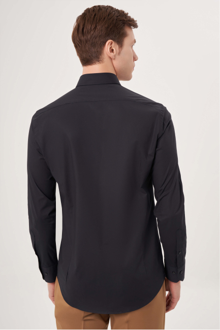 Modern Fit Siyah Basic Klasik Erkek Gömlek - 2